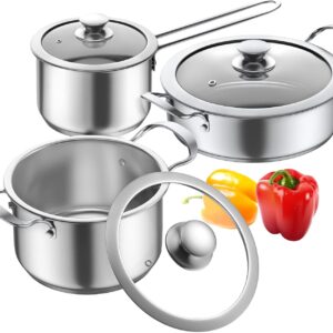 Juego de ollas y sartenes de acero inoxidable, 6 piezas antiadherentes de cocina
