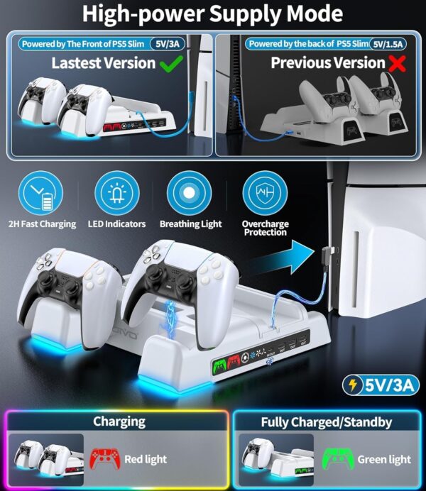PS5 Slim Stand and Cooling Station with LED Controller Charging Station for PlayStation 5 - Image 5