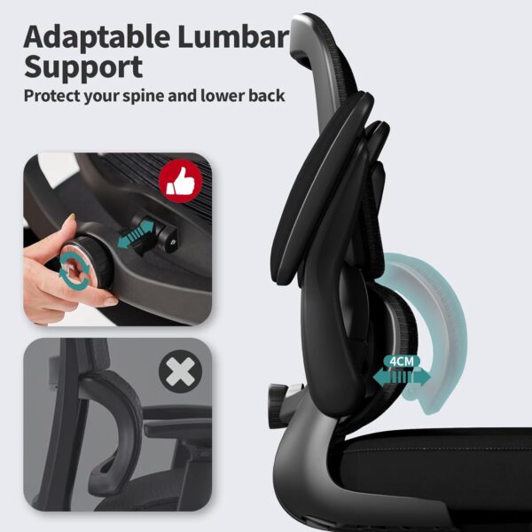 Silla de oficina – Silla de escritorio ergonómica con soporte lumbar ajustable, silla de computadora de malla - Image 4