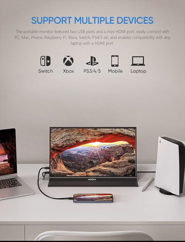 ARZOPA Monitor portátil, 15.6 pulgadas 1080P FHD monitor portátil USB C HDMI pantalla de computadora HDR - Image 3
