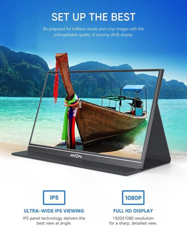 ARZOPA Monitor portátil, 15.6 pulgadas 1080P FHD monitor portátil USB C HDMI pantalla de computadora HDR - Image 5