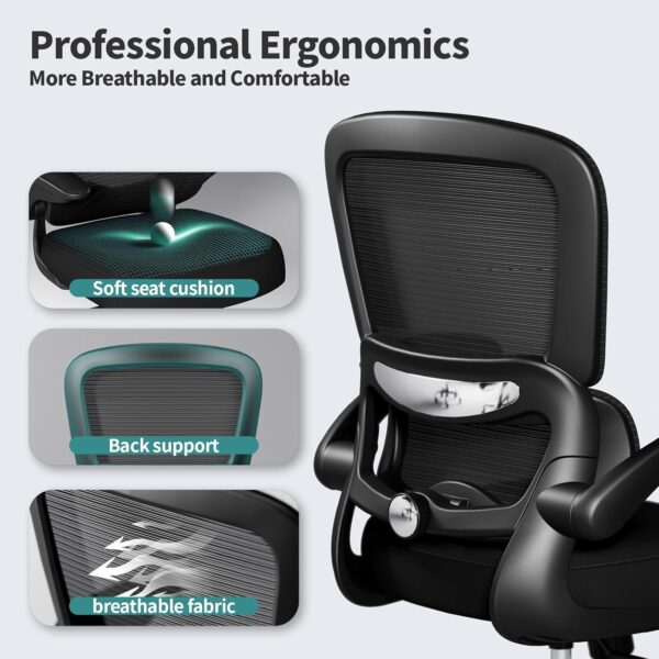 Silla de oficina – Silla de escritorio ergonómica con soporte lumbar ajustable, silla de computadora de malla - Image 6