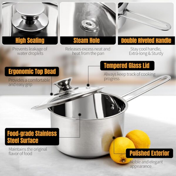 Juego de ollas y sartenes de acero inoxidable, 6 piezas antiadherentes de cocina - Image 4
