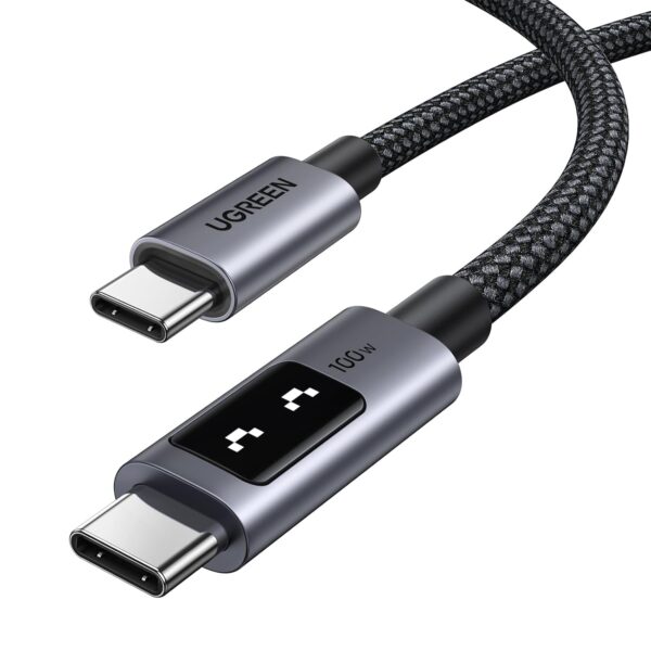 UGREEN Uno - Cable USB C a USB C de 100 W, cable de carga rápida tipo C con pantalla LED
