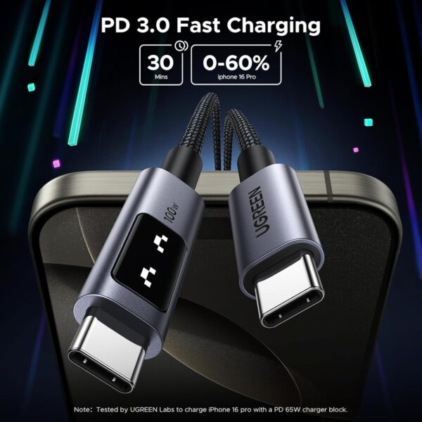 UGREEN Uno - Cable USB C a USB C de 100 W, cable de carga rápida tipo C con pantalla LED - Image 4