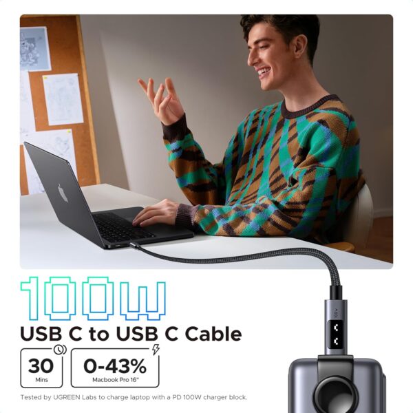 UGREEN Uno - Cable USB C a USB C de 100 W, cable de carga rápida tipo C con pantalla LED - Image 3