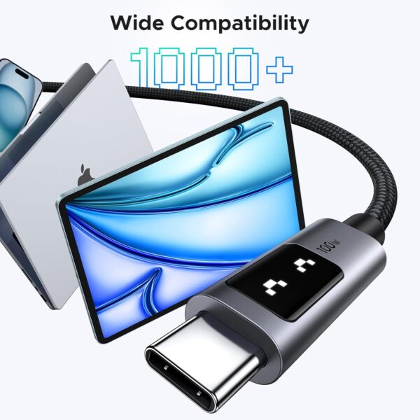 UGREEN Uno - Cable USB C a USB C de 100 W, cable de carga rápida tipo C con pantalla LED - Image 5